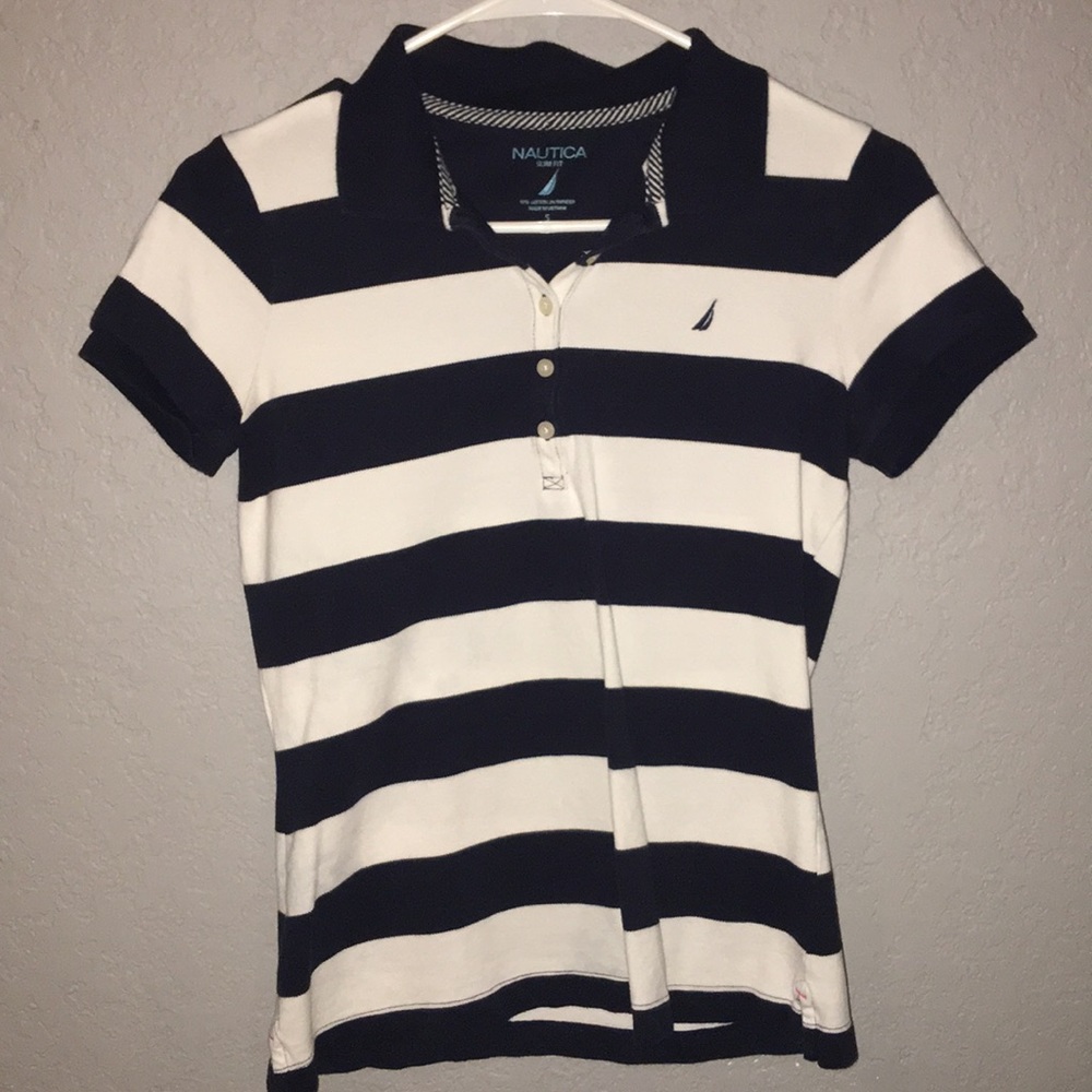 Nautica Polo Navy Blue & White stripped Shirt.